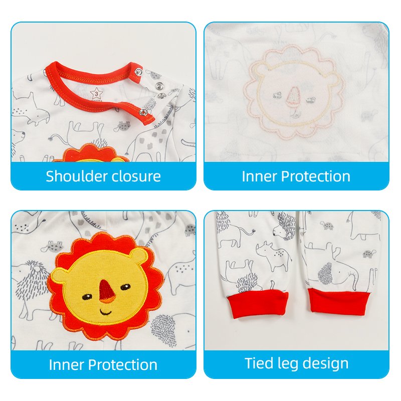 Wholesale Newborn Toddler Cute Cotton Neutral Muslin Baby Clothing Sets Open-shoulder T-shirt and Pant Set Full Unisex Print
