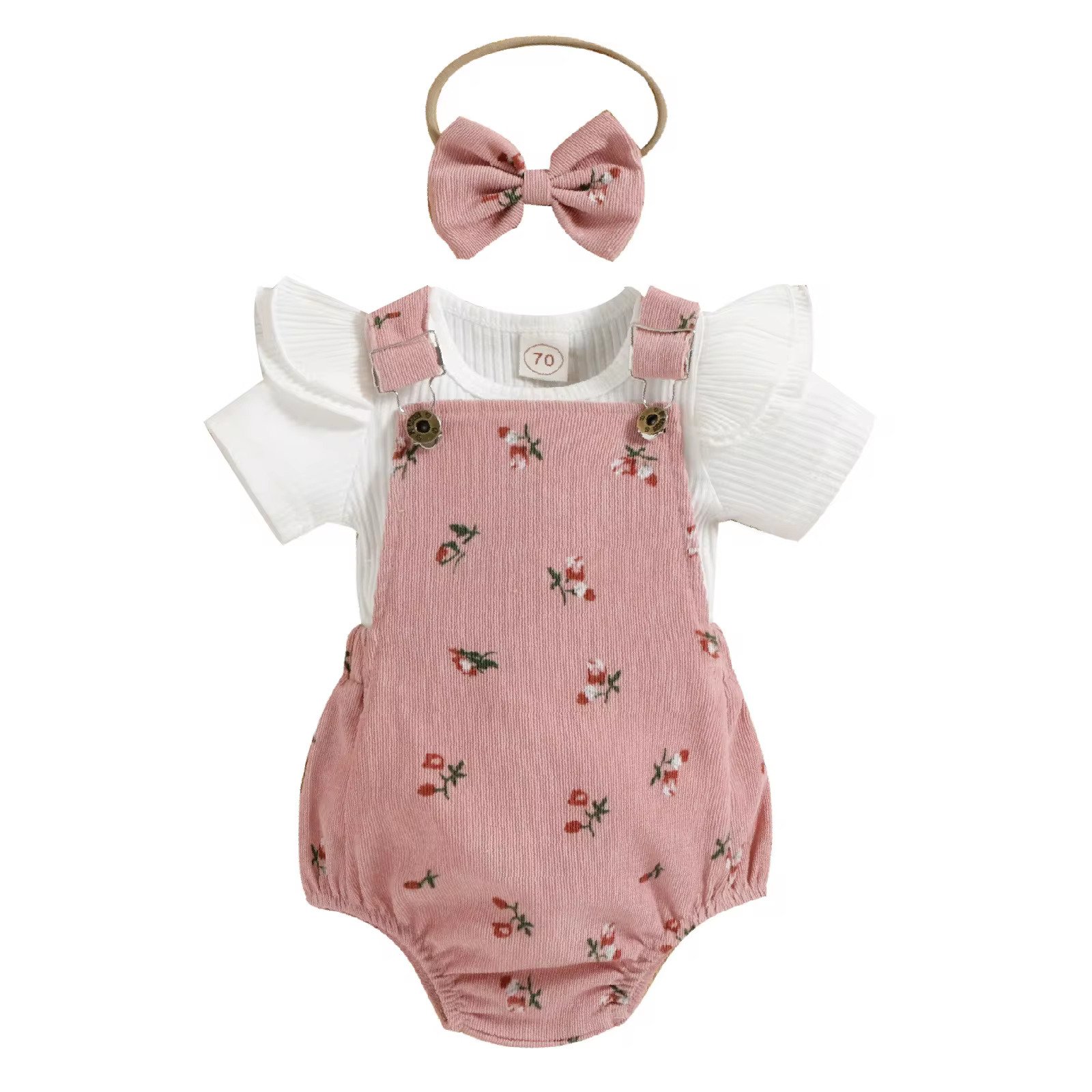 0-18M Baby Girls Floral Clothes Outfits Cotton Short Sleeve T-Shirts Tops Romper with Headband 3Pcs Summer Toddler Kids Sets