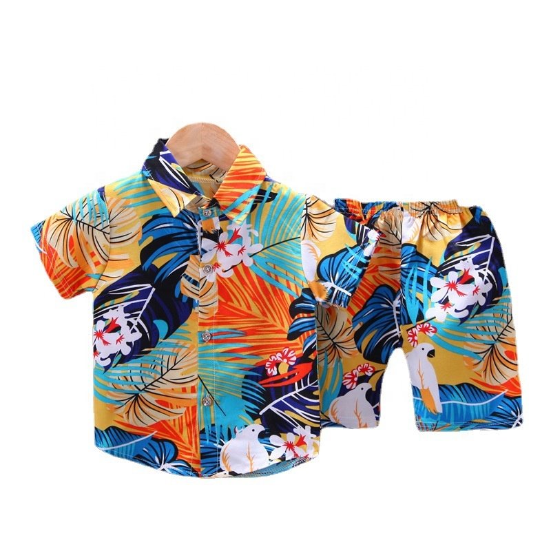 2024 Summer New Children's Graffiti All Over Printed Beach Suit Set Boys' Short Sleeved Shirt Set