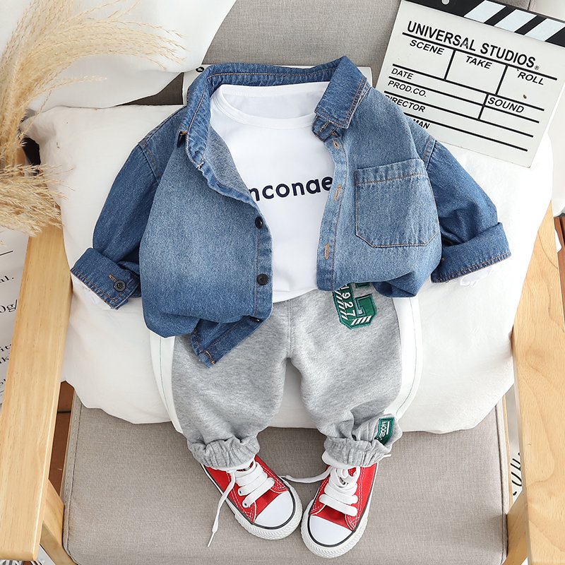 New Boys and Girls Cotton Three-Piece Cardigan Set Boys Clothing Sets for Spring and Autumn OEM Service Available