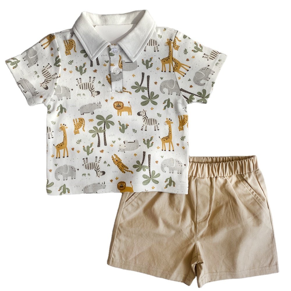 New style Summer 2pcs Kids clothing set cotton short Polo shirt Pocket Shorts Beach Boys clothing set