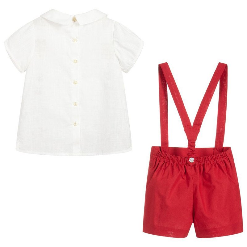 Hot Sale Summer Embroidery Cotton T Shirt Red Shorts Suit Children Toddler Boys Clothing Boy Clothes Kids Set
