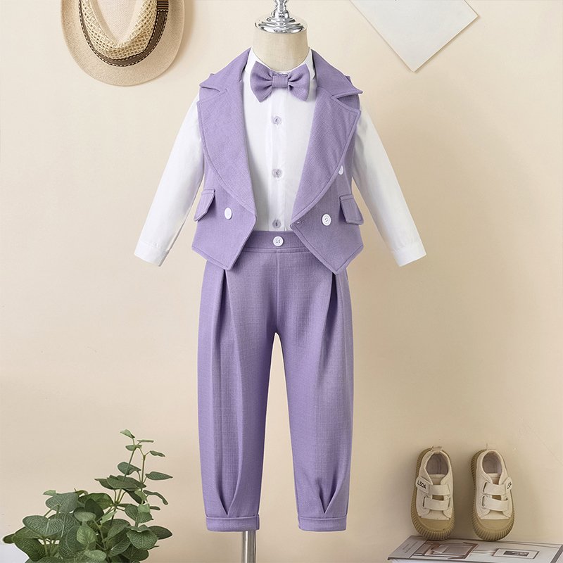 Trend Latest Toddler Suit Vest Outfit Velvet Boy Ring Bearer Suit Design Baby Boy Wedding Dress Kids Outfit Boys Clothing Set