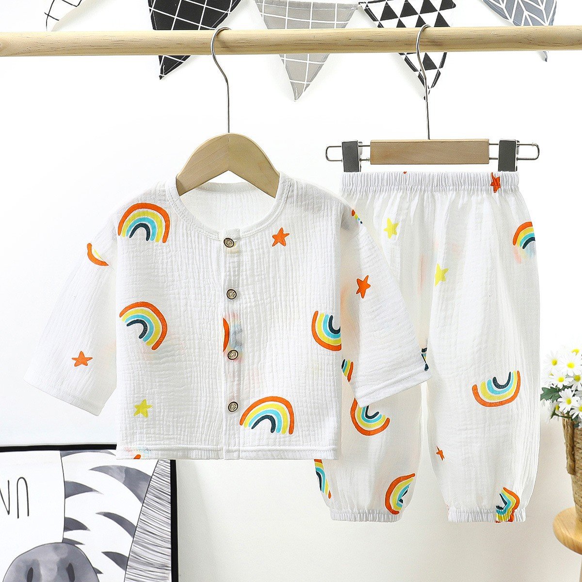 2024 Summer New Kids Clothes Cotton Pajamas Set Children's Gauze Short Sleeve Shorts Set Bear Home Wear Suit
