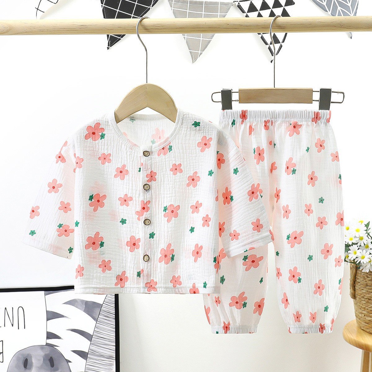 2024 Summer New Kids Clothes Cotton Pajamas Set Children's Gauze Short Sleeve Shorts Set Bear Home Wear Suit