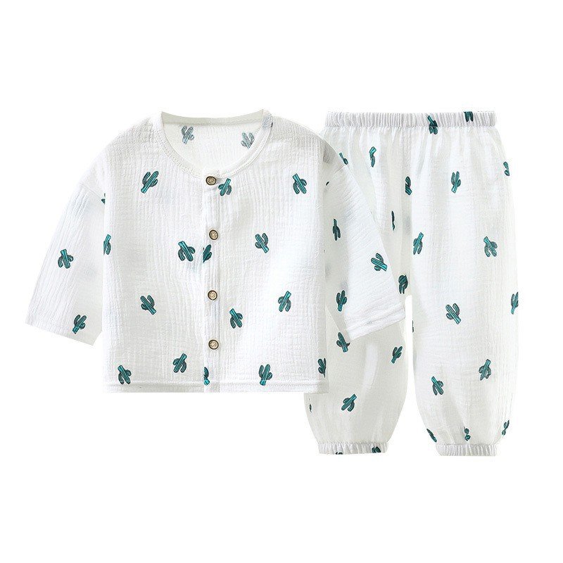 2024 Summer New Kids Clothes Cotton Pajamas Set Children's Gauze Short Sleeve Shorts Set Bear Home Wear Suit