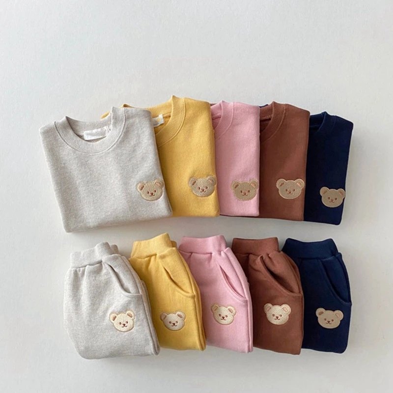Autumn New Baby Clothes Set Bear Embroidery Hoodies And Pants 2 Pcs Boys Sweatshirt Suit