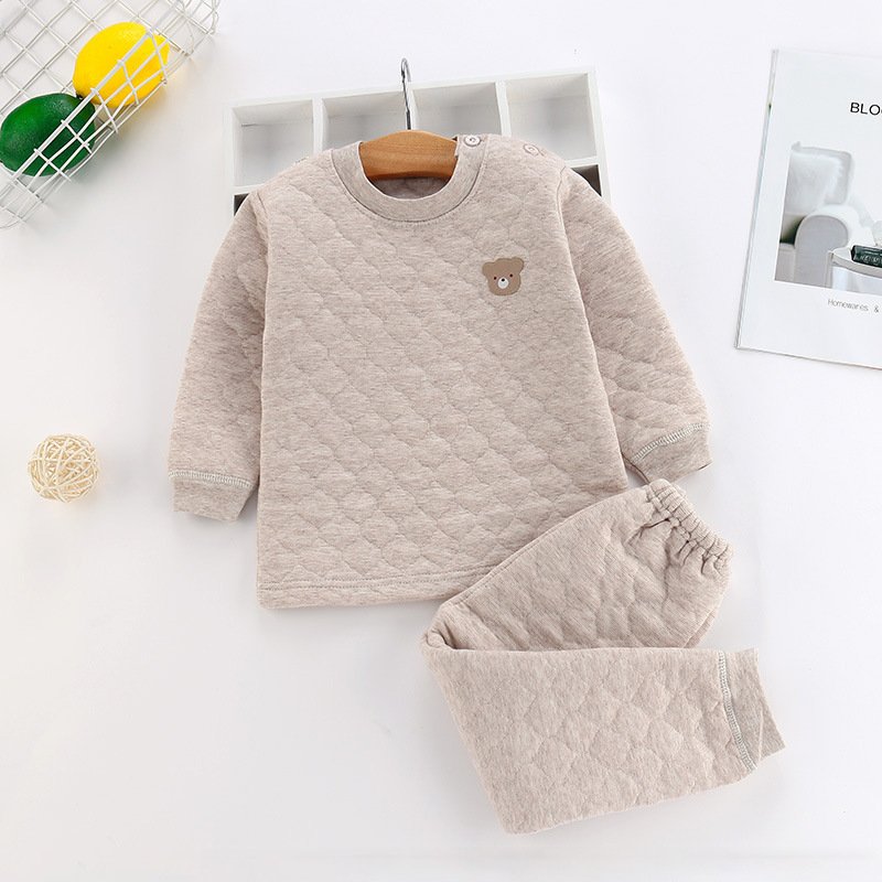 Children's warm home wear underwear set boys and girls autumn and winter thickened three layers of cotton new long Johns