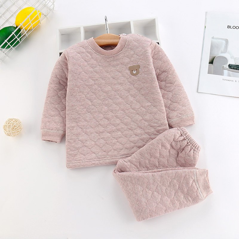 Children's warm home wear underwear set boys and girls autumn and winter thickened three layers of cotton new long Johns