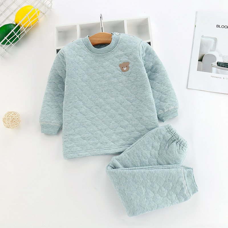 Children's warm home wear underwear set boys and girls autumn and winter thickened three layers of cotton new long Johns