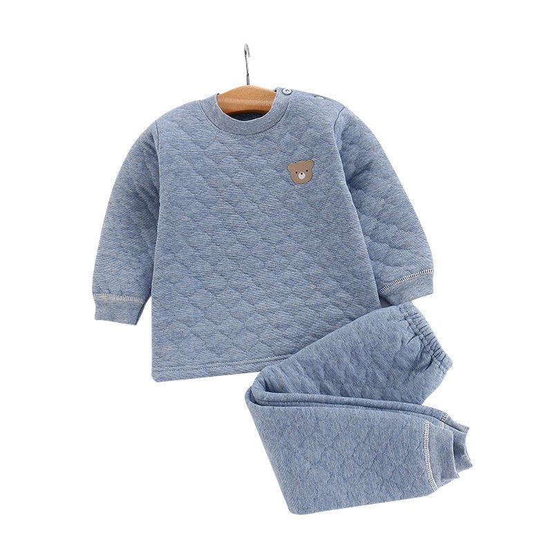 Children's warm home wear underwear set boys and girls autumn and winter thickened three layers of cotton new long Johns