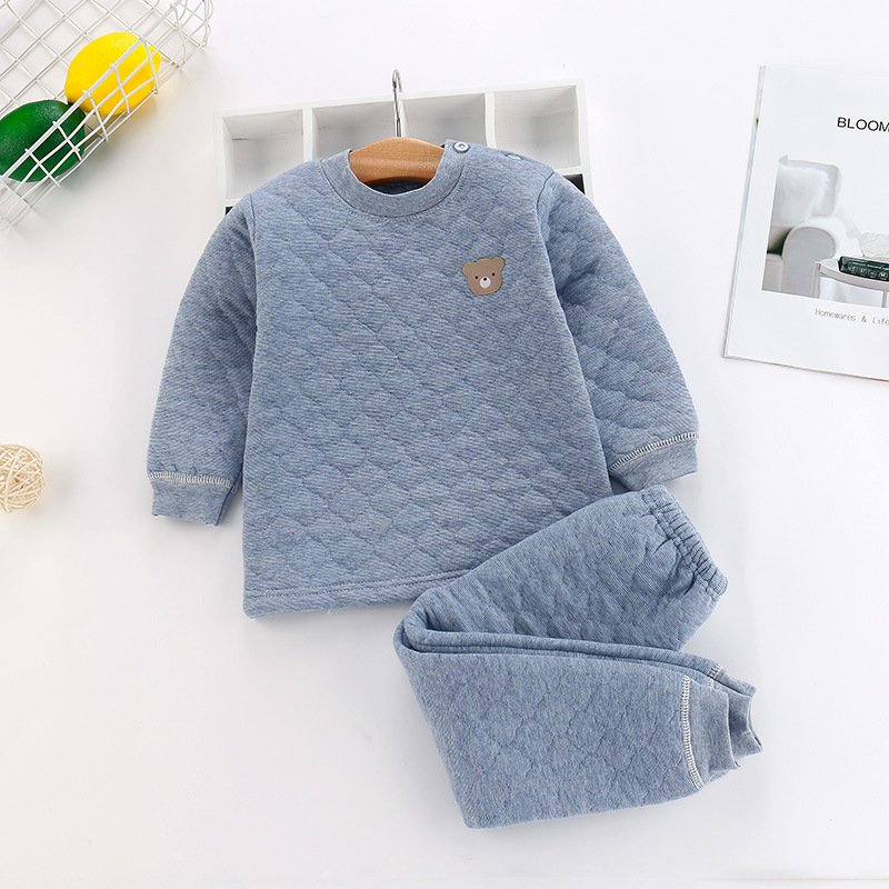 Children's warm home wear underwear set boys and girls autumn and winter thickened three layers of cotton new long Johns