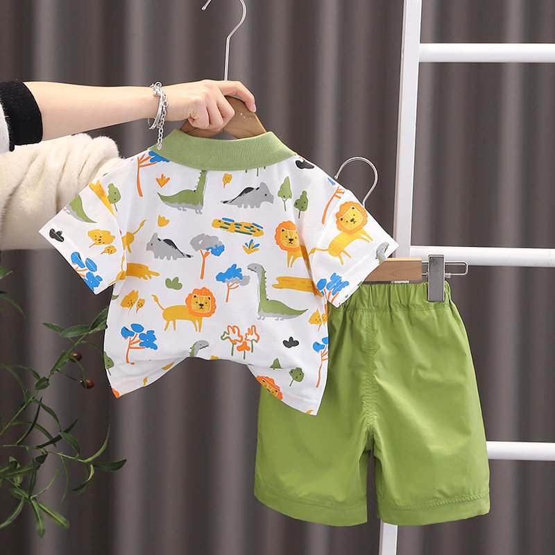 Summer Children'S Casual Two-Piece Suit Cartoon Boy Shirt Five Quarter Pants Baby Boys Clothing Set