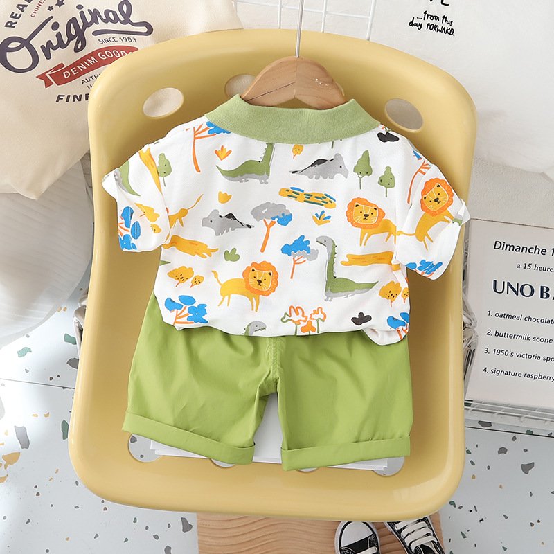 Summer Children'S Casual Two-Piece Suit Cartoon Boy Shirt Five Quarter Pants Baby Boys Clothing Set