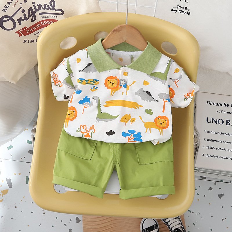 Summer Children'S Casual Two-Piece Suit Cartoon Boy Shirt Five Quarter Pants Baby Boys Clothing Set