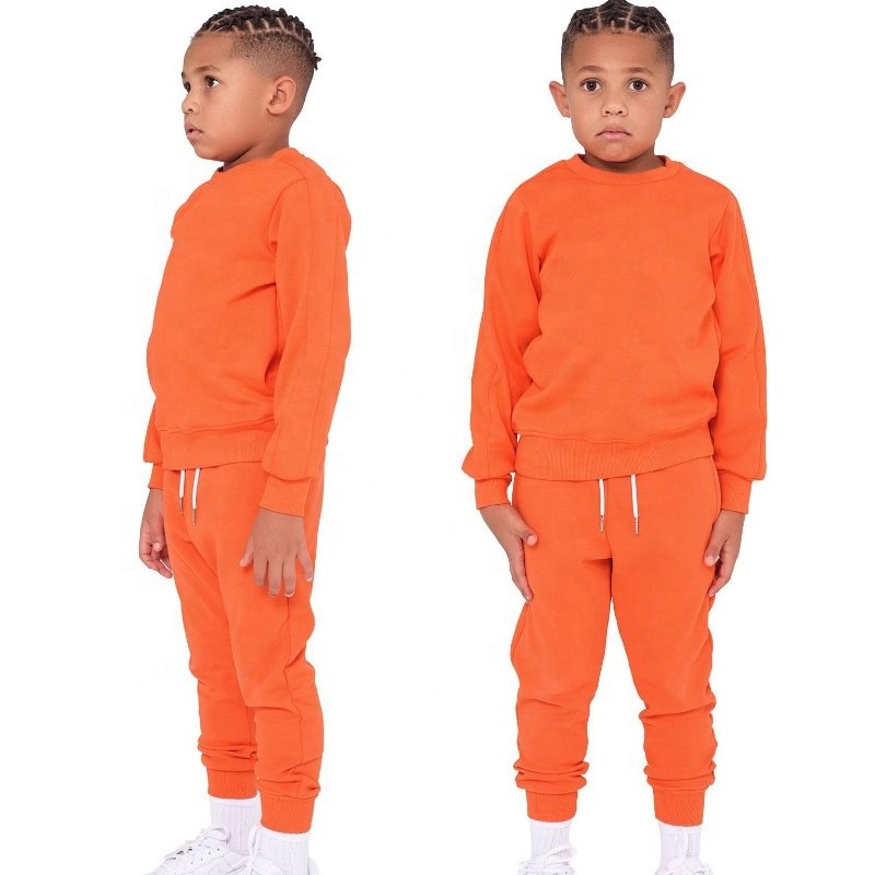 Customized Kids Crew Neck Sweatshirt Set Boy and Girl Cotton Fleece Sports Track Suit Kids Hoodie Set With Custom Tags And Label