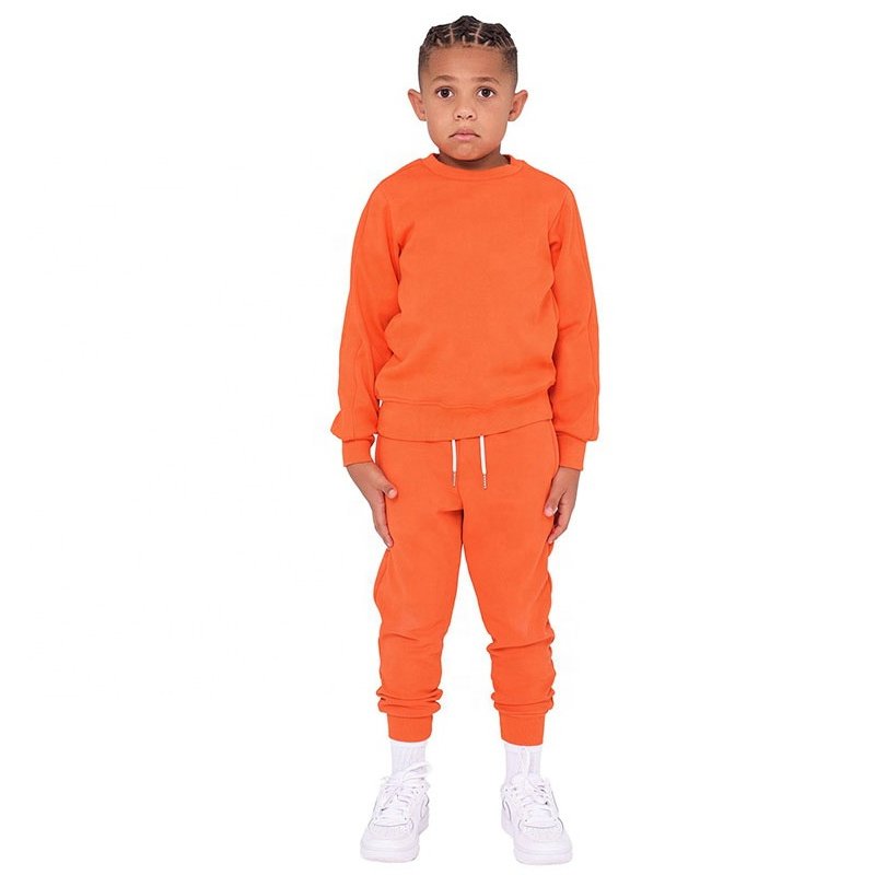 Customized Kids Crew Neck Sweatshirt Set Boy and Girl Cotton Fleece Sports Track Suit Kids Hoodie Set With Custom Tags And Label