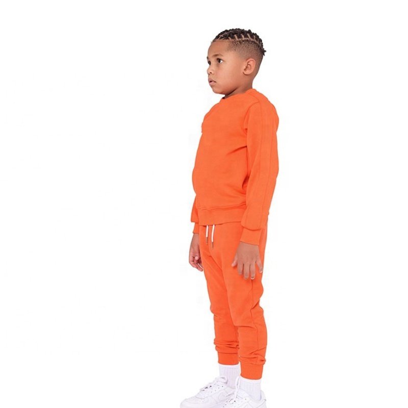 Customized Kids Crew Neck Sweatshirt Set Boy and Girl Cotton Fleece Sports Track Suit Kids Hoodie Set With Custom Tags And Label