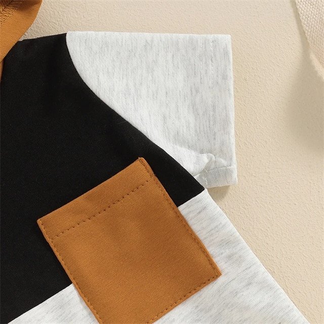 1 Pcs Private Label Color Blocks Cotton Outfit Summer Newborn Infant Toddler Clothes Top Shorts Hooded Baby Boys Clothing Set