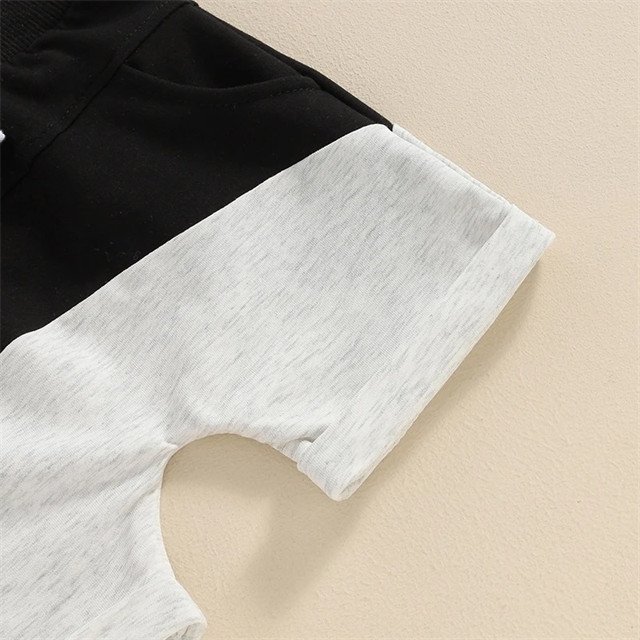 1 Pcs Private Label Color Blocks Cotton Outfit Summer Newborn Infant Toddler Clothes Top Shorts Hooded Baby Boys Clothing Set