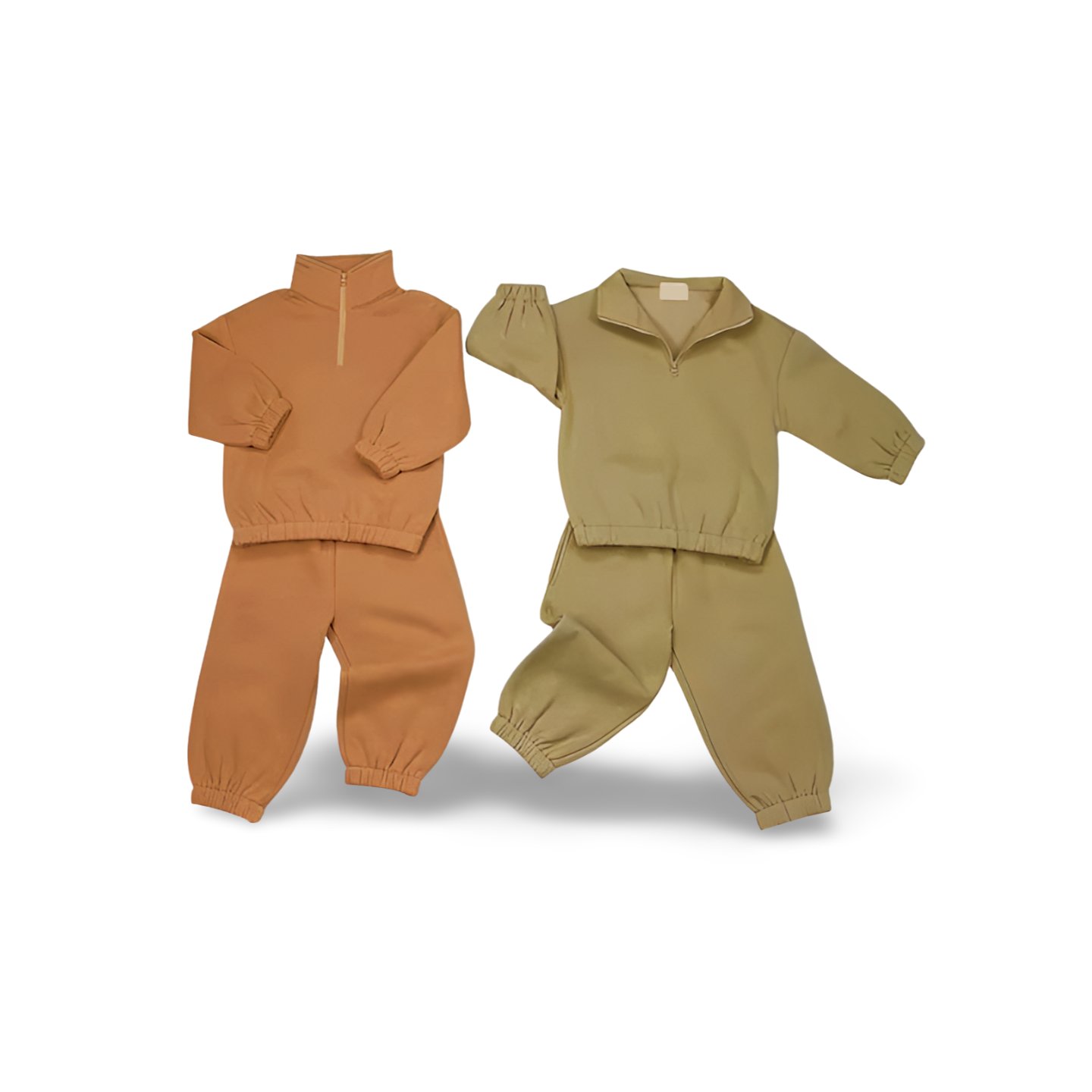 Warm Solid Color Baby Cotton Fleece Hoodies Two Pieces Clothing Unisex Winter Kids Pullover Set with Stand-up Collar