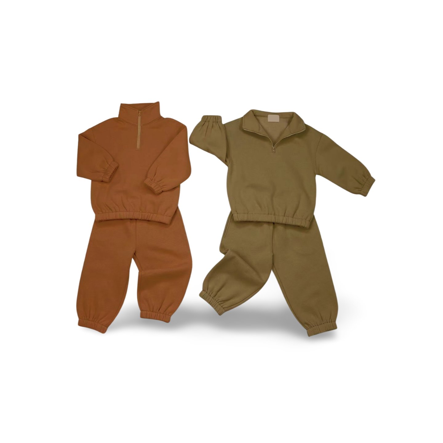 Warm Solid Color Baby Cotton Fleece Hoodies Two Pieces Clothing Unisex Winter Kids Pullover Set with Stand-up Collar