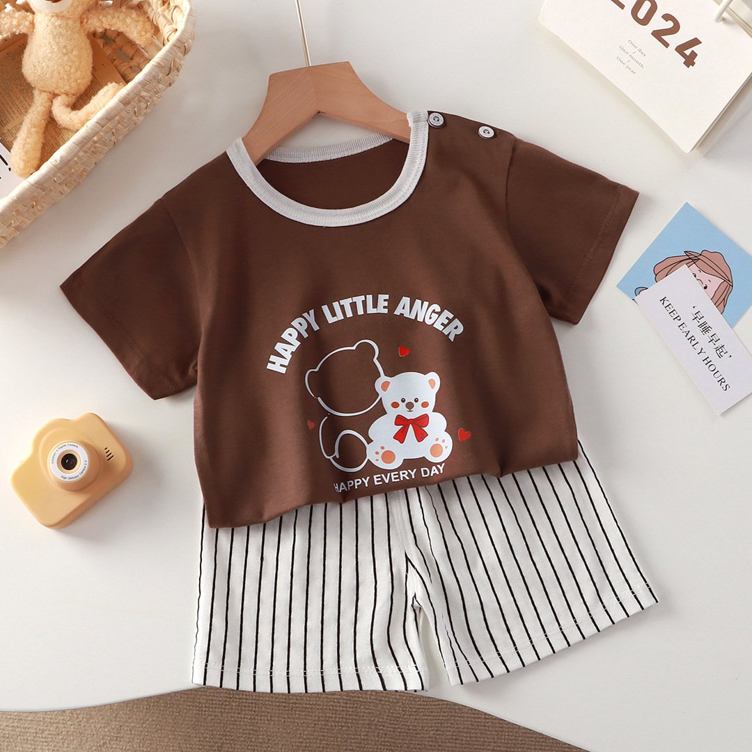 Toddler Boy Children 2 piece Summer boho Cotton Short Sleeve T shirt shorts clothing sets for baby girl