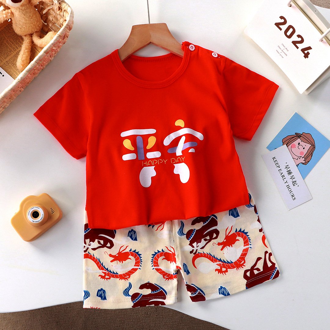 Toddler Boy Children 2 piece Summer boho Cotton Short Sleeve T shirt shorts clothing sets for baby girl
