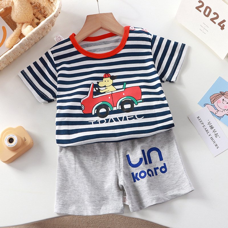 Toddler Boy Children 2 piece Summer boho Cotton Short Sleeve T shirt shorts clothing sets for baby girl