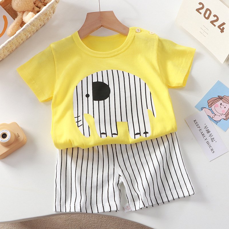 Toddler Boy Children 2 piece Summer boho Cotton Short Sleeve T shirt shorts clothing sets for baby girl