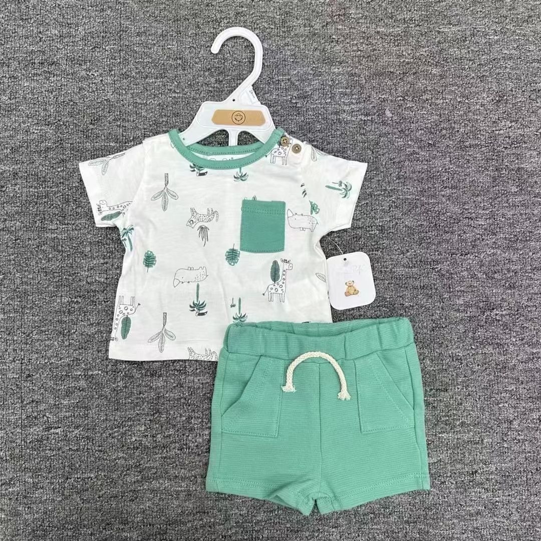 New Children's Clothing Summer Children's Casual Suit Loose Clothes Boys Short Sleeve Waffle Baby Summer Wholesale