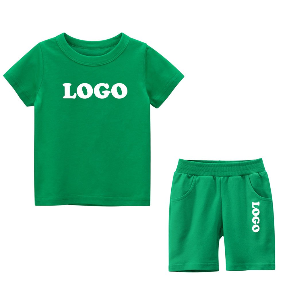 Conyson Custom LOGO Summer Boys clothing sets 100% Cotton Soft O-Neck T-Shirts and Shorts Casual Solid Color Boys Tracksuits