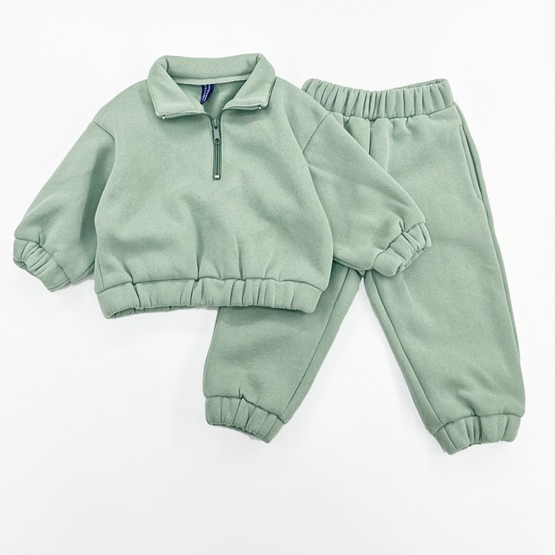 High Quality Polar Fleece Zipper Children'S Clothing Custom Logo 1-13y Boys Girls Kids Set WinterJogger Kids Clothing Girls Boys