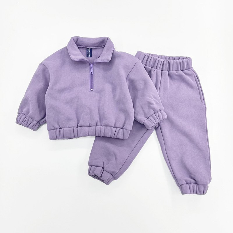 High Quality Polar Fleece Zipper Children'S Clothing Custom Logo 1-13y Boys Girls Kids Set WinterJogger Kids Clothing Girls Boys