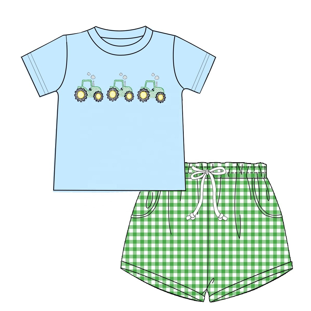 custom designs kids clothes wholesale cotton toddler boy clothing kids wear tractor embroidery baby boy clothing