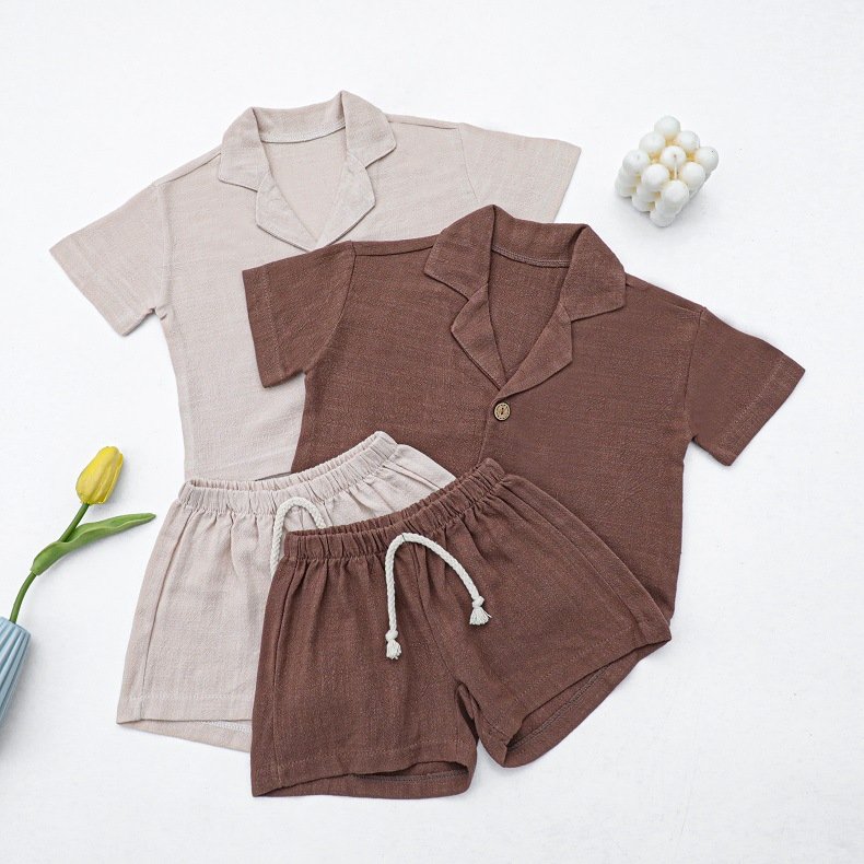 Summer Infant Toddler Children Kids Boys Girls Casual Neutral Solid Linen Shirts Shorts 2pcs Baby Clothing Set
