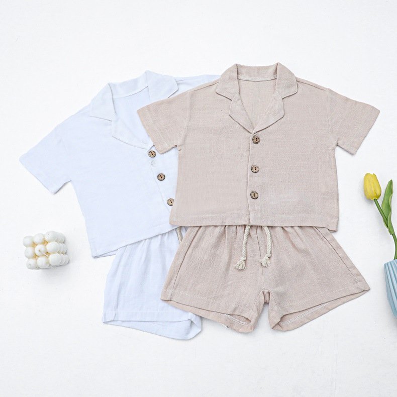 Summer Infant Toddler Children Kids Boys Girls Casual Neutral Solid Linen Shirts Shorts 2pcs Baby Clothing Set