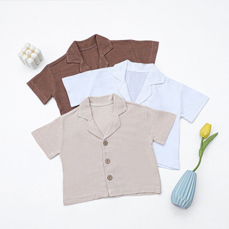 Summer Infant Toddler Children Kids Boys Girls Casual Neutral Solid Linen Shirts Shorts 2pcs Baby Clothing Set