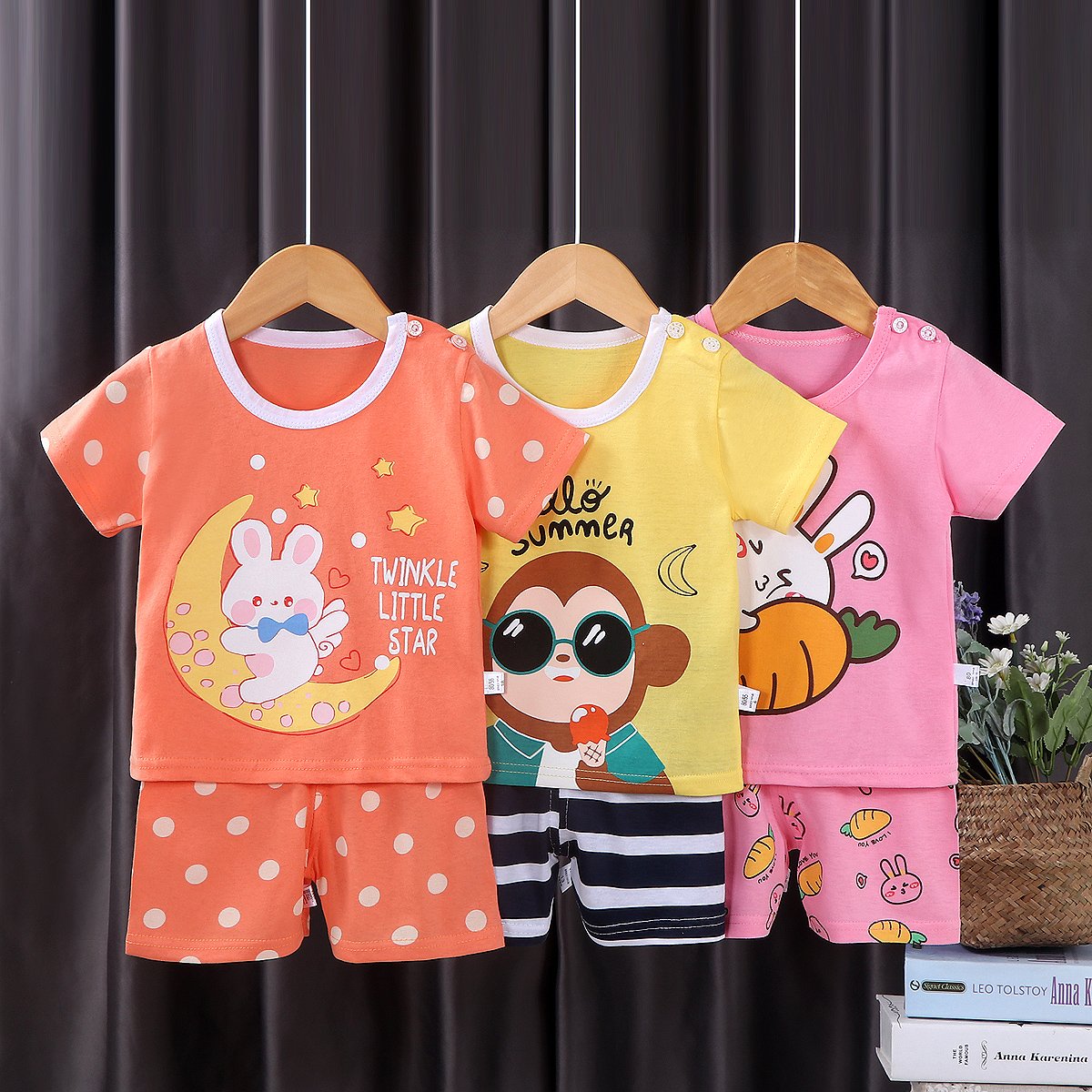 Summer Wholesale Children Kids Clothes Short Sleeve Baby T Shirt Boys Clothing Set Spring Cotton pajamas