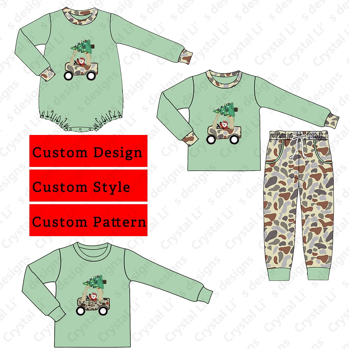 New Arrival Kids Christmas Clothing Custom Applique Boy Set Camouflage Christmas Children Sets