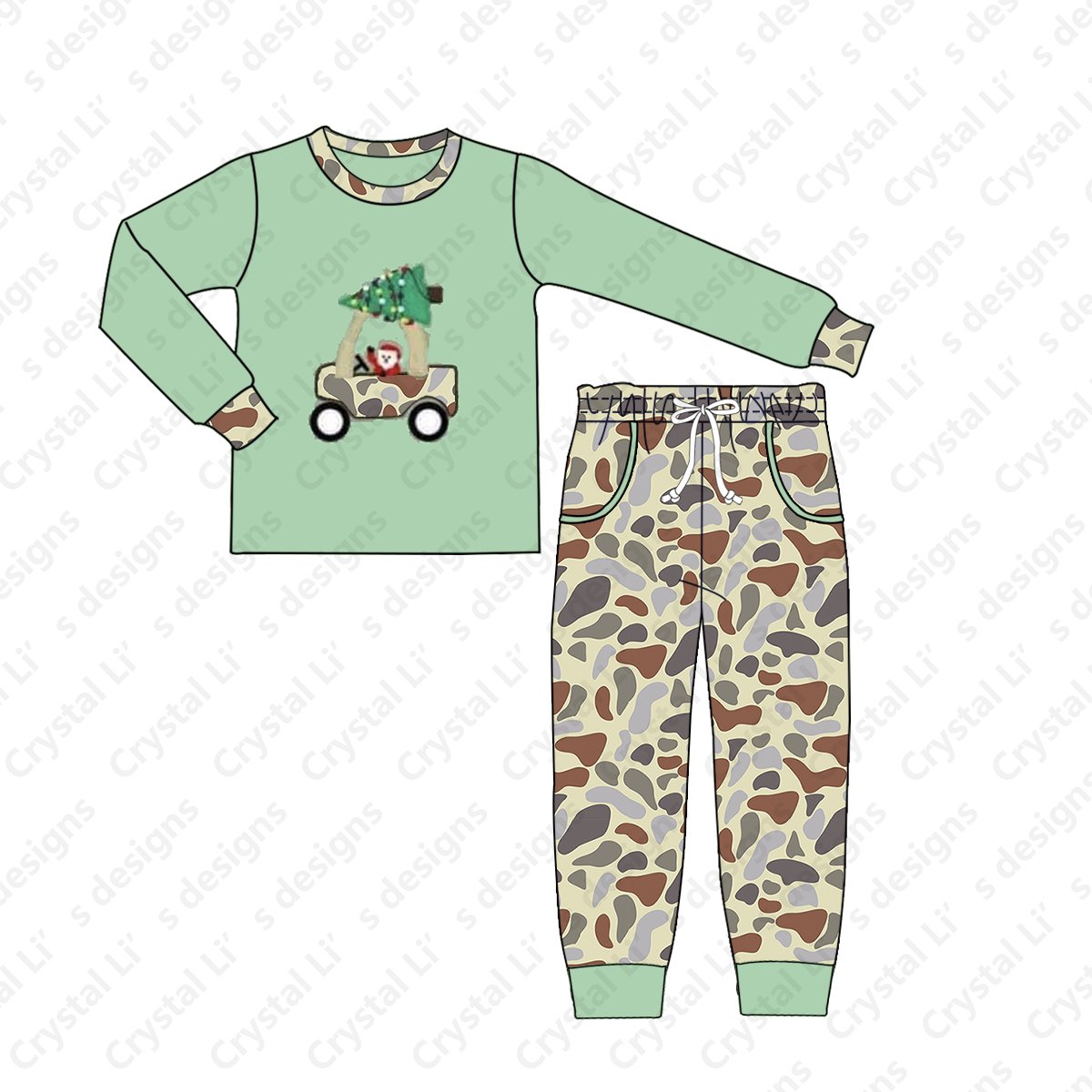 New Arrival Kids Christmas Clothing Custom Applique Boy Set Camouflage Christmas Children Sets