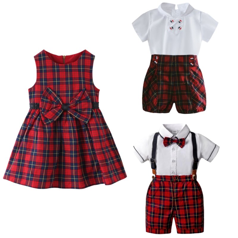 Baby Girl Christmas Dress Girl Bodysuit Plaid Lace Princess Skirt Family Clothing Boys Smocked Dress Boy 3-5yesrd Baby Boy Suit