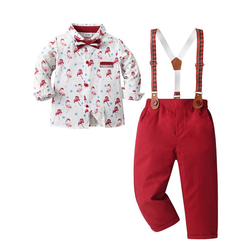 Wholesale Spring New Long Sleeve Printed Boy Autumn Baby Suspenders Two-Piece Children's Suit Boy Clothing Sets New