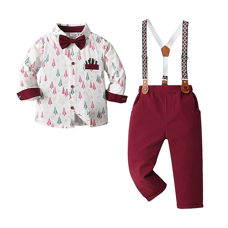 Wholesale Spring New Long Sleeve Printed Boy Autumn Baby Suspenders Two-Piece Children's Suit Boy Clothing Sets New