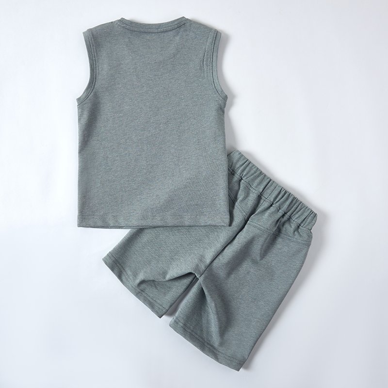 Wholesale Kids Clothes Children Suit Plant Dye Natural Dye Crew Neck Printed Tank Roller Shorts Boys Clothing Sets
