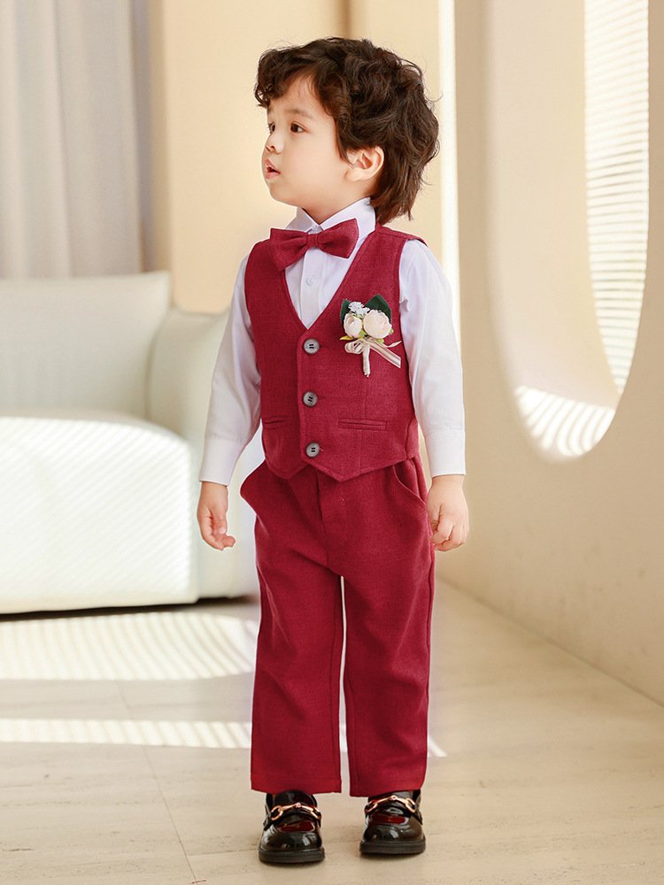 Christmas Toddler Boy Outfits 5pcs Party Wear Clothing Set Ring Bearer Baby Boy Clothes with Corsage 1-5 Years for Wedding