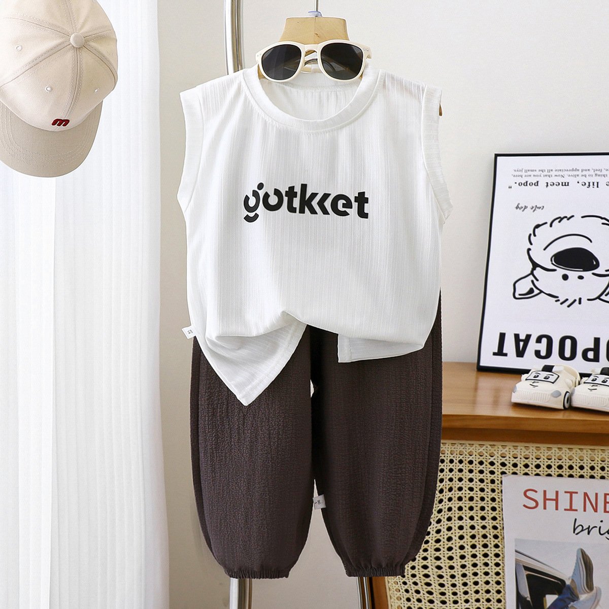 Children's summer thin fashion home breathable home clothes set