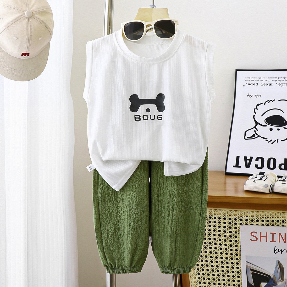 Children's summer thin fashion home breathable home clothes set