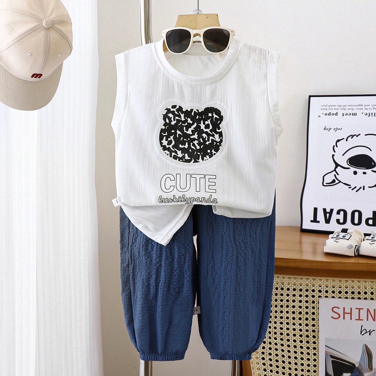Children's summer thin fashion home breathable home clothes set
