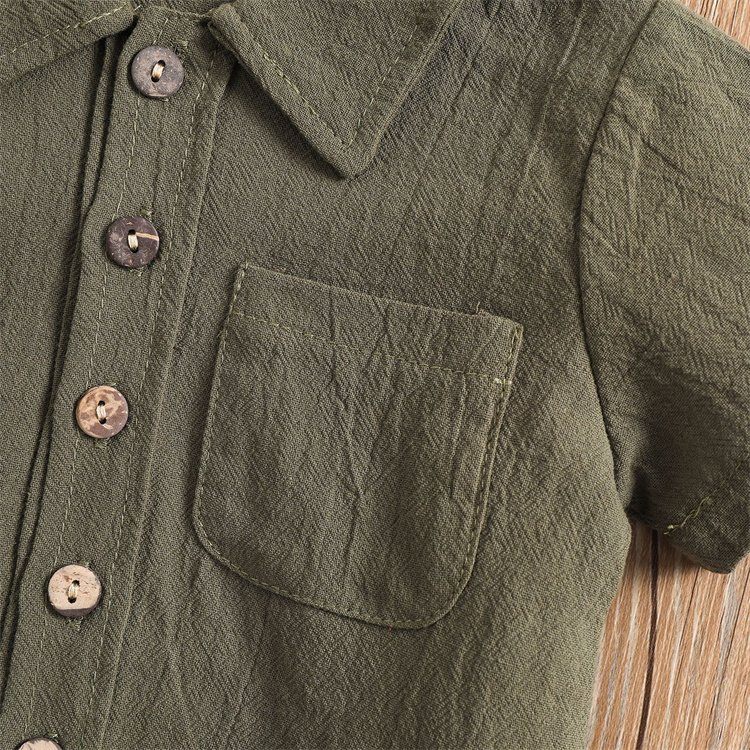 Factory OEM Custom Infant Toddler Clothes Casual Blank Short Sleeve Turn-Down Collar Cotton Linen Boys Baby Clothing Set